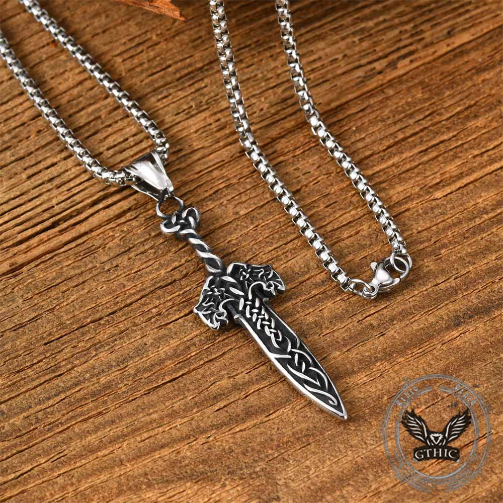 Nordic Celtic Knot Sword Pendant in Stainless Steel