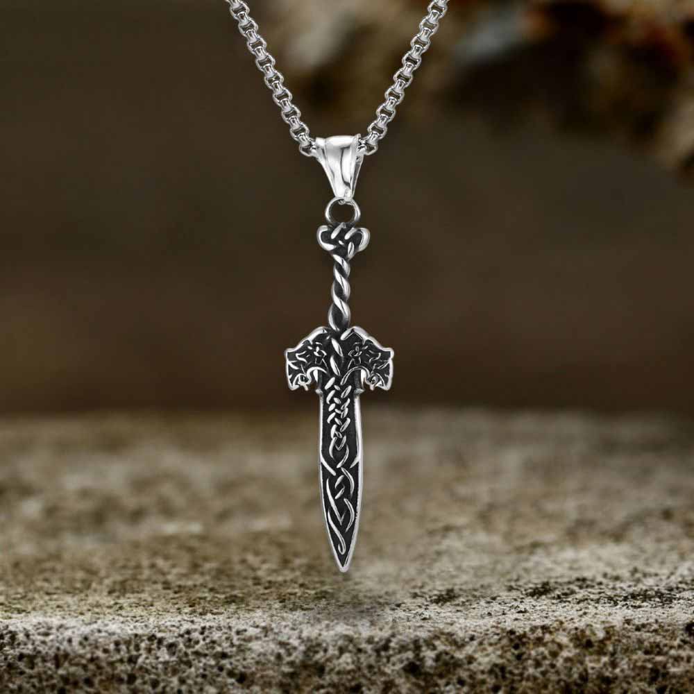 Nordic Celtic Knot Sword Pendant in Stainless Steel