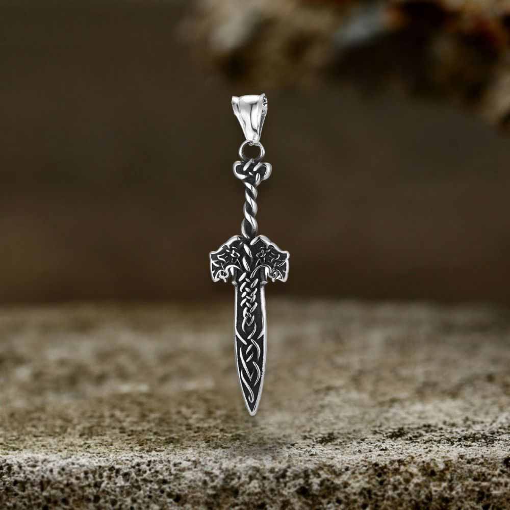 Nordic Celtic Knot Sword Pendant in Stainless Steel