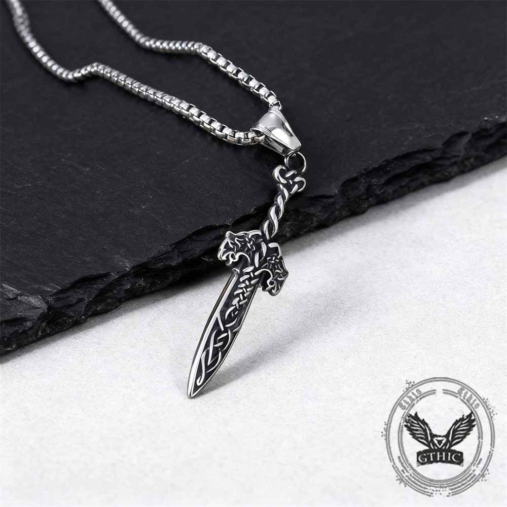 Nordic Celtic Knot Sword Pendant in Stainless Steel