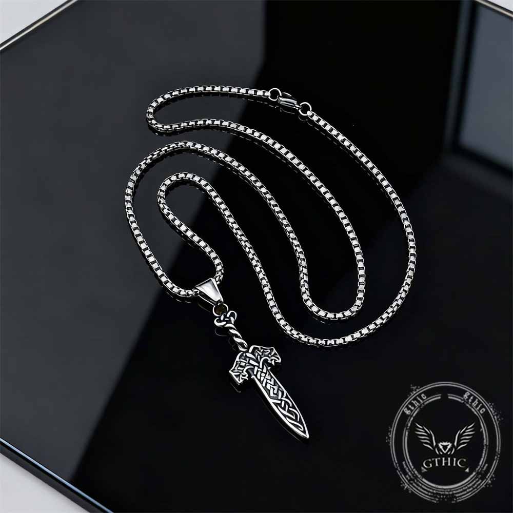 Nordic Celtic Knot Sword Pendant in Stainless Steel