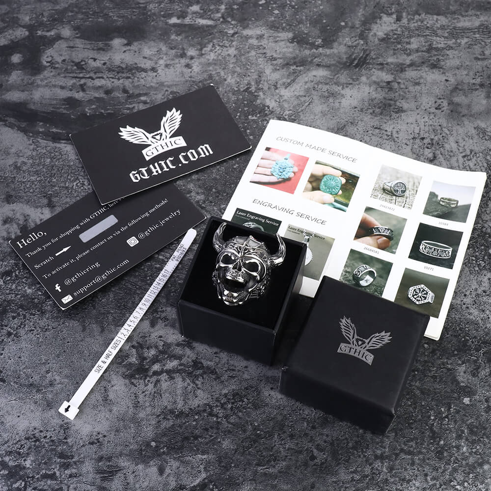 Nordic God of War Viking Warrior Skull Ring