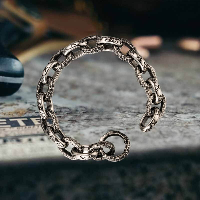 Nordic Hammered Rune Viking Bracelet in Stainless Steel