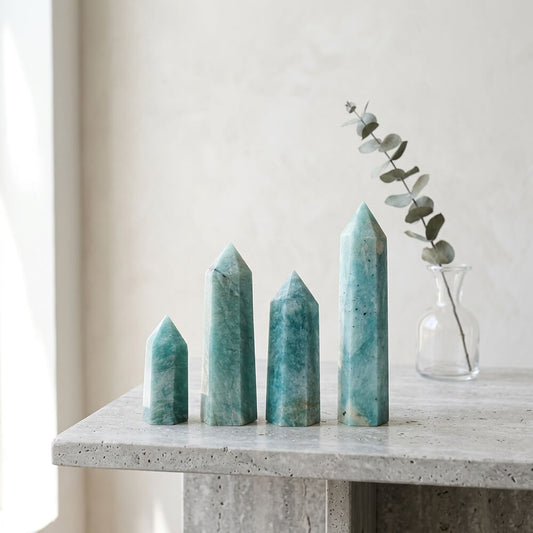 Nordic Modern Green Hexagonal Prism Figurine Crystal Tower
