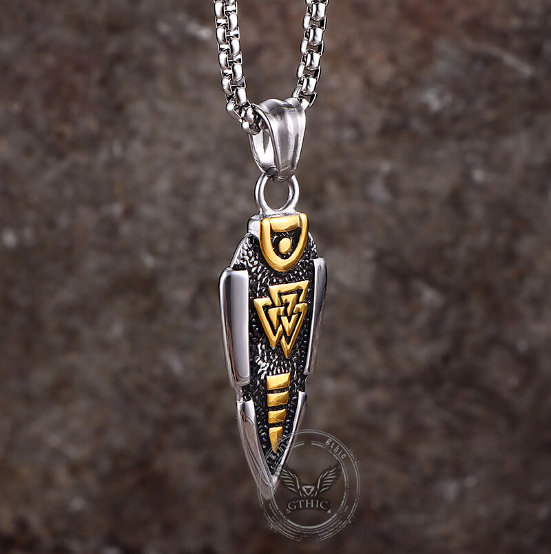 Nordic Valknut Spear of Odin Necklace in Stainless Steel