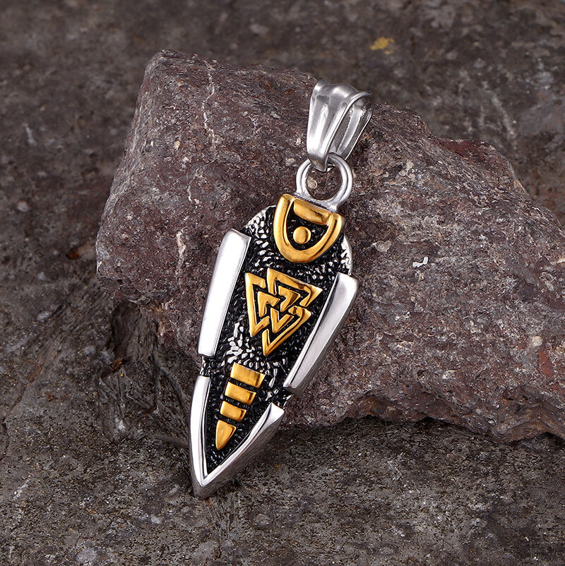 Nordic Valknut Spear of Odin Necklace in Stainless Steel