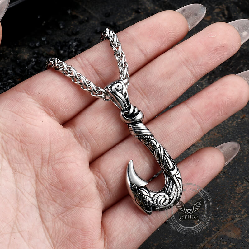 Nordic Viking Fish Hook Pendant in Stainless Steel
