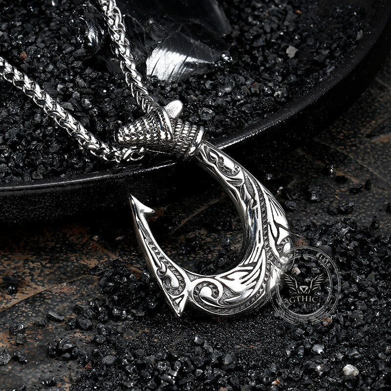 Nordic Viking Fish Hook Pendant in Stainless Steel