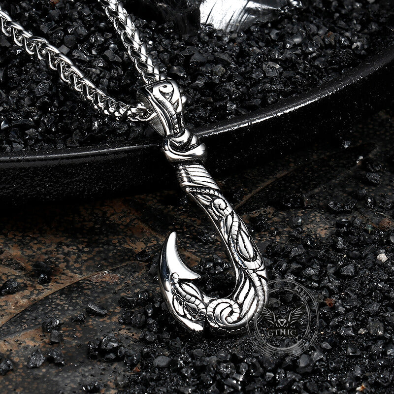 Nordic Viking Fish Hook Pendant in Stainless Steel