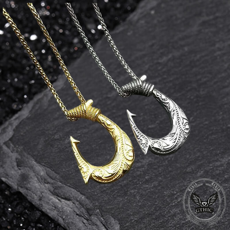 Nordic Viking Fish Hook Pendant in Stainless Steel