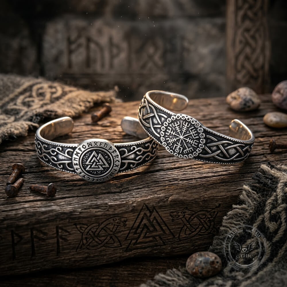 Nordic Viking Rune Celtic Knot Stainless Steel Cuff Bracelet
