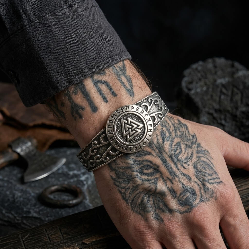 Nordic Viking Rune Celtic Knot Stainless Steel Cuff Bracelet