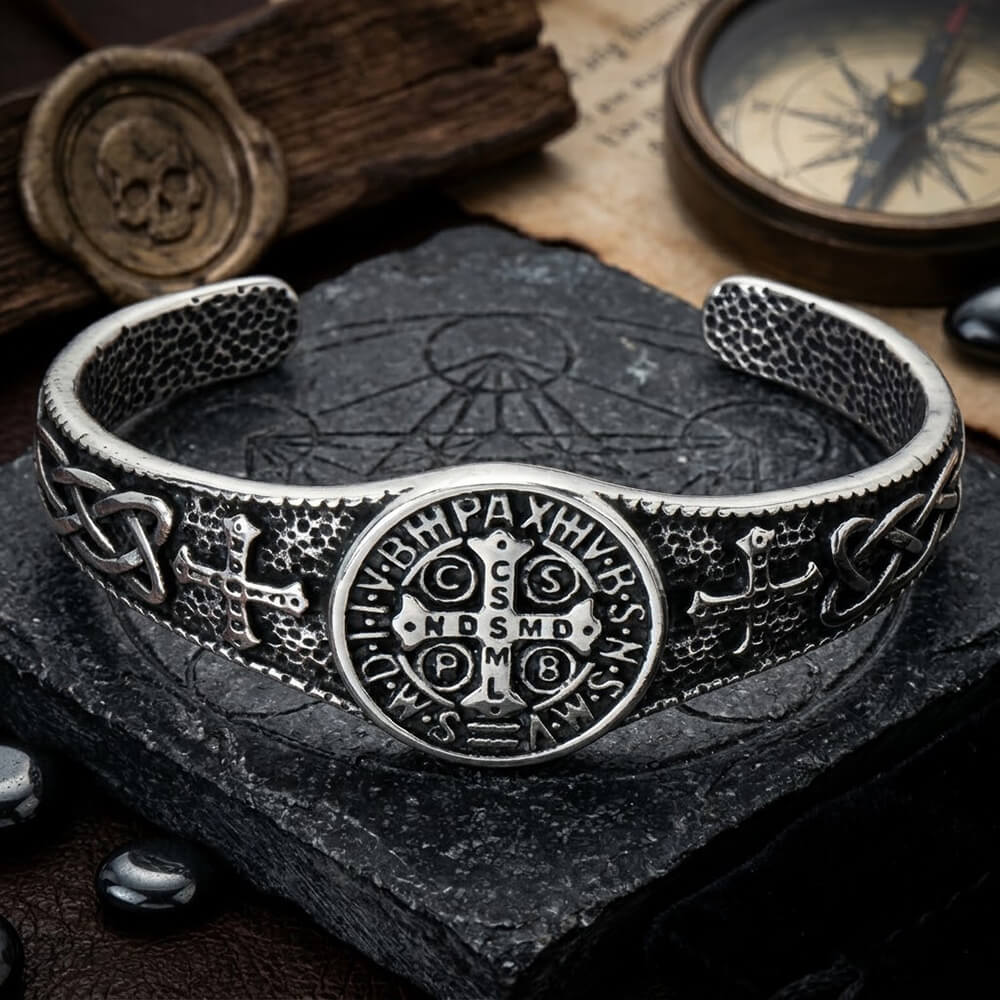 Nordic Viking Rune Celtic Knot Stainless Steel Cuff Bracelet