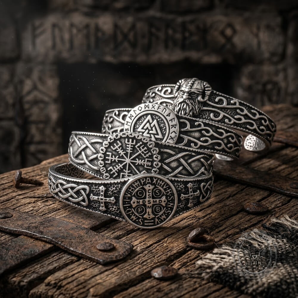Nordic Viking Rune Celtic Knot Stainless Steel Cuff Bracelet