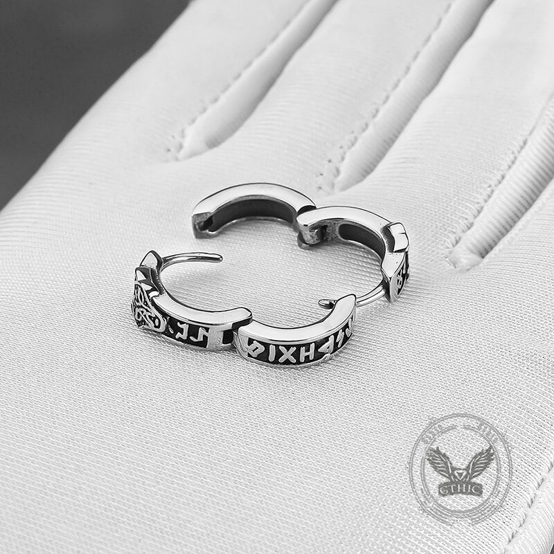 Nordic Wolf Head Viking Hoop Earrings in Stainless Steel