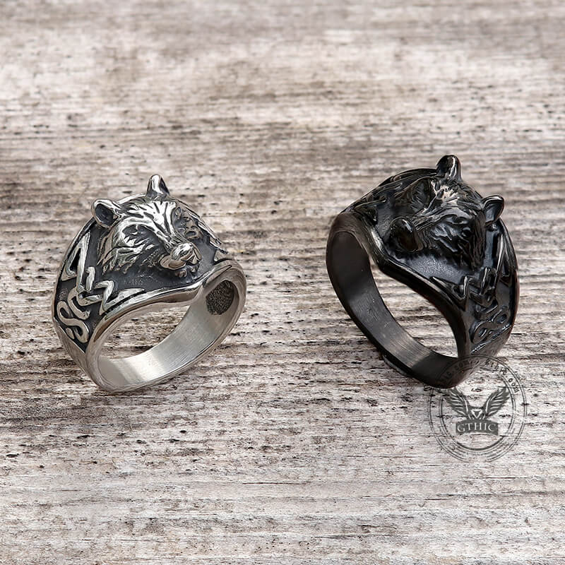 Norse Fenrir Wolf Viking Ring in Stainless Steel
