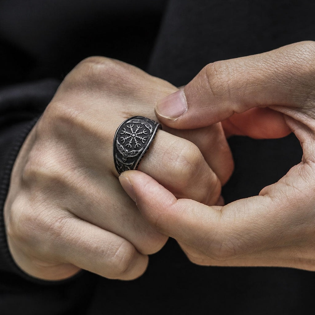 Norse Helm of Awe Eagle Viking Ring in Stainless Steel