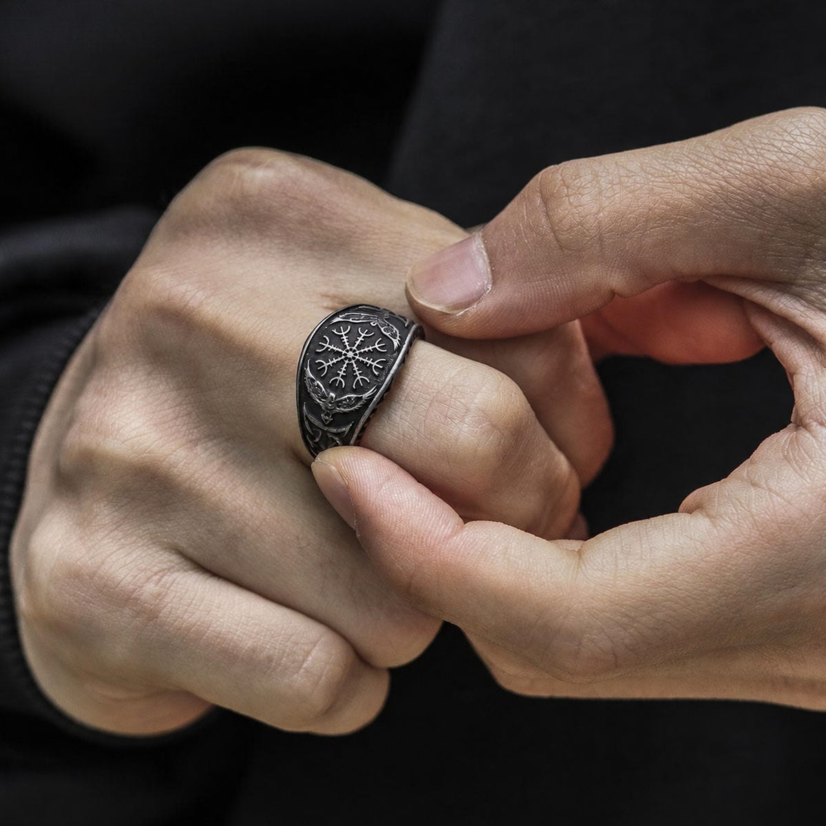 Norse Helm of Awe Eagle Viking Ring in Stainless Steel