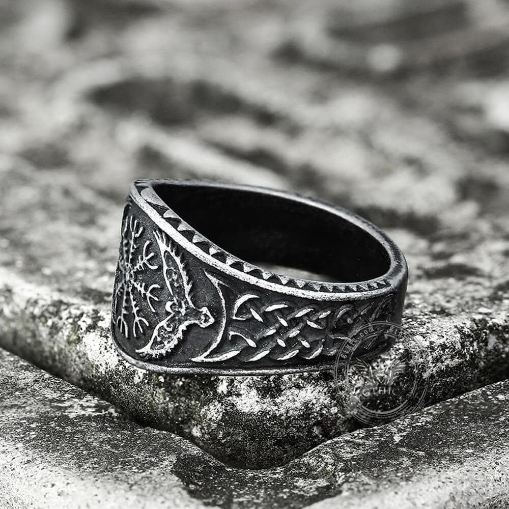 Norse Helm of Awe Eagle Viking Ring in Stainless Steel