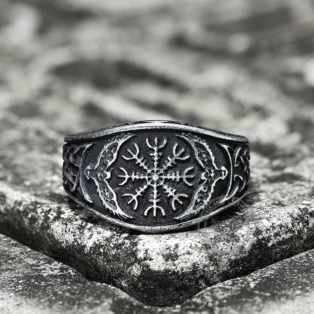 Norse Helm of Awe Eagle Viking Ring in Stainless Steel