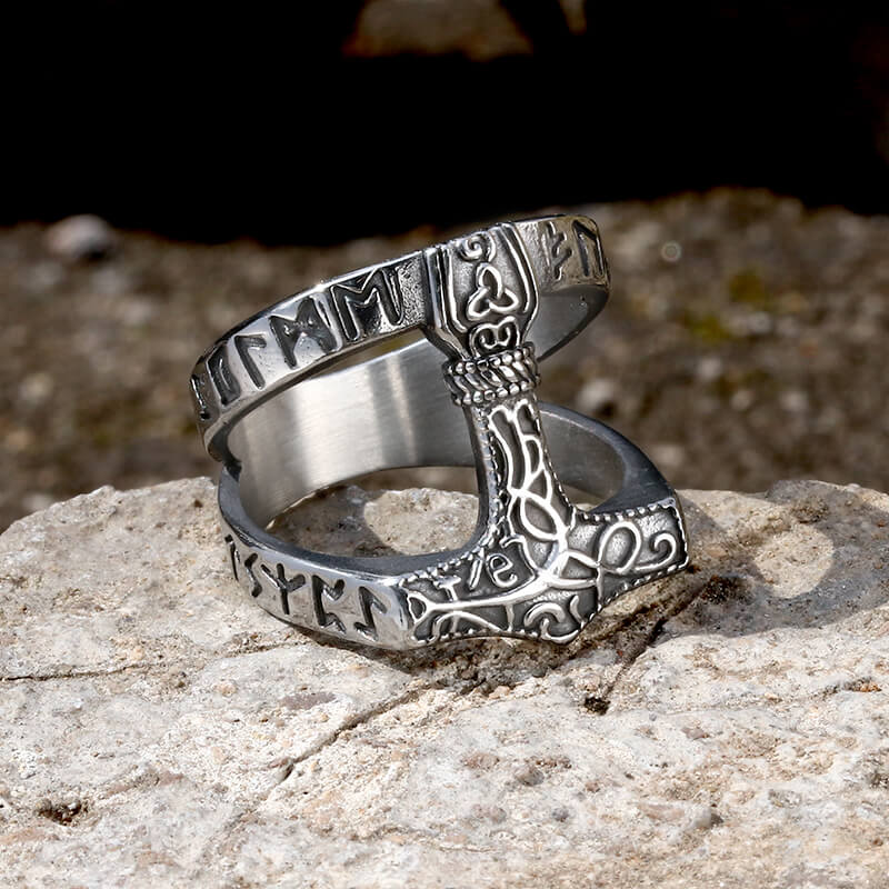 Norse Runes Thor’s Hammer Ring in Stainless Steel