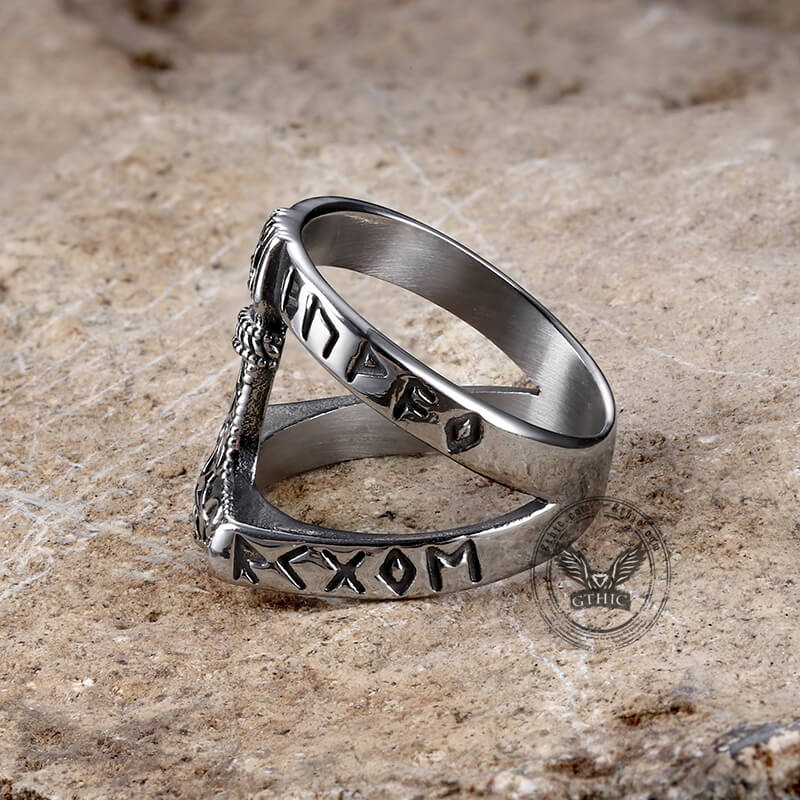 Norse Runes Thor’s Hammer Ring in Stainless Steel