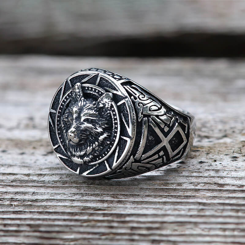 Norse Slavic Wolf Viking Ring in Stainless Steel