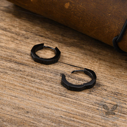 Octagon Viking Runes Hoop Earrings in Stainless Steel