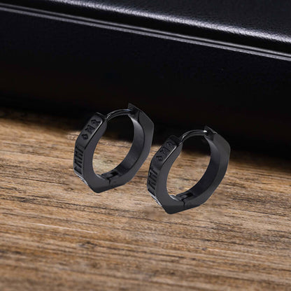 Octagon Viking Runes Hoop Earrings in Stainless Steel