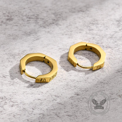 Octagon Viking Runes Hoop Earrings in Stainless Steel