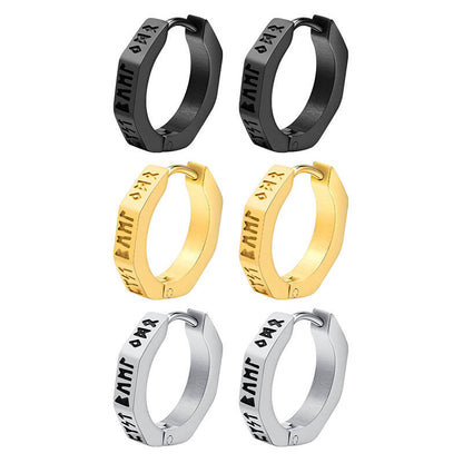 Octagon Viking Runes Hoop Earrings in Stainless Steel