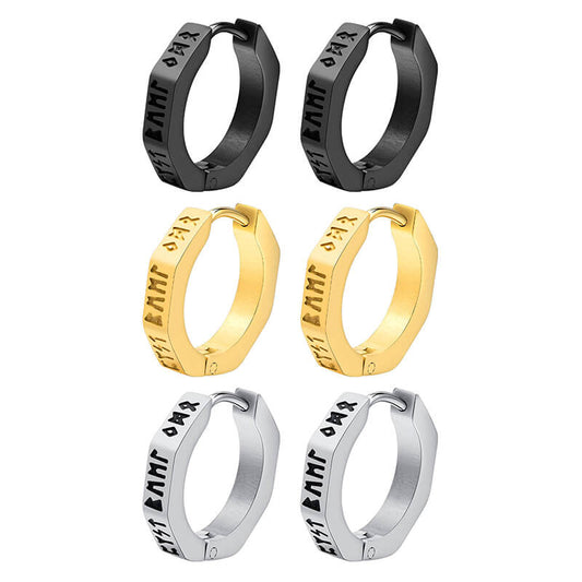 Octagon Viking Runes Hoop Earrings in Stainless Steel