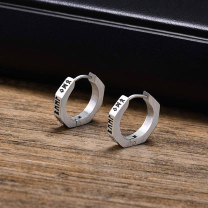 Octagon Viking Runes Hoop Earrings in Stainless Steel
