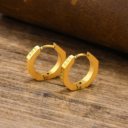 Octagon Viking Runes Hoop Earrings in Stainless Steel