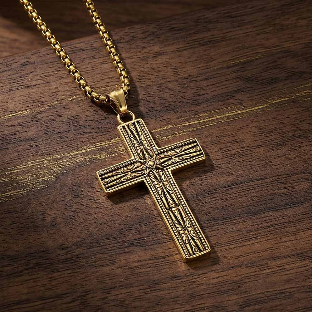 Octagonal Star Pattern Cross Pendant in Stainless Steel