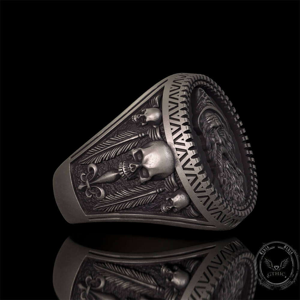 Odin Skull Feather Gothic Sterling Silver Ring