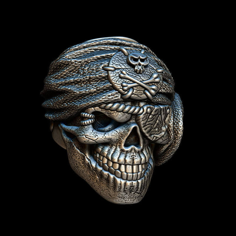 One-Eyed Pirate Sterling Silver Skull Ring