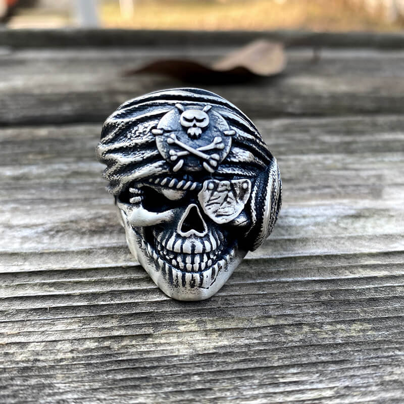 One-Eyed Pirate Sterling Silver Skull Ring