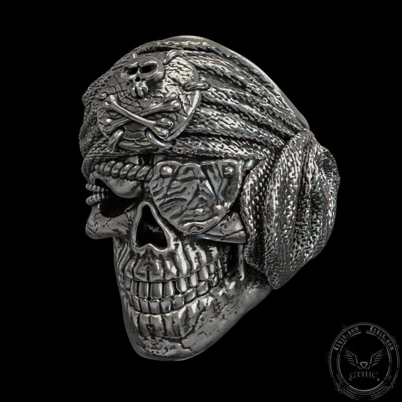 One-Eyed Pirate Sterling Silver Skull Ring