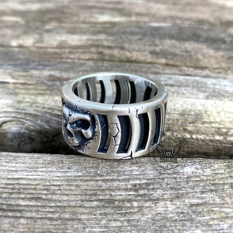 Out Of The Cage Sterling Silver Skull Ring