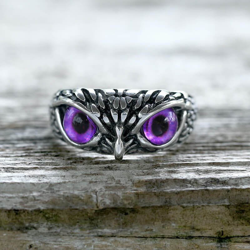 Owl Gem Eye Ring in Stainless Steel