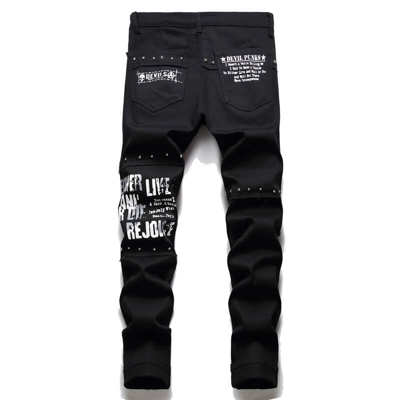 Patch Skull Print Cotton Men's Punk Pants
