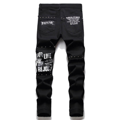 Patch Skull Print Cotton Men's Punk Pants