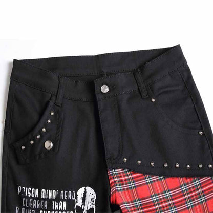 Patch Skull Print Cotton Men's Punk Pants