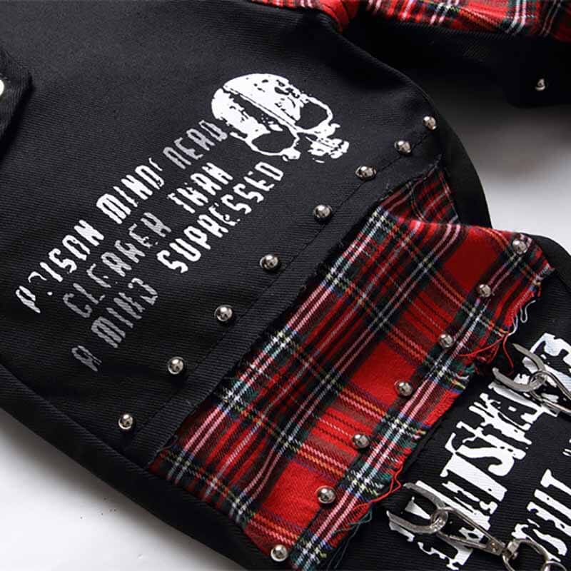 Patch Skull Print Cotton Men's Punk Pants