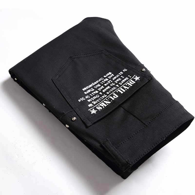 Patch Skull Print Cotton Men's Punk Pants