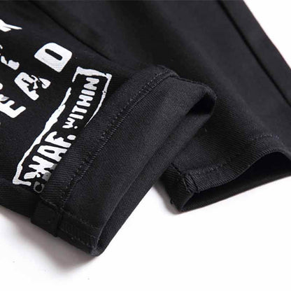 Patch Skull Print Cotton Men's Punk Pants
