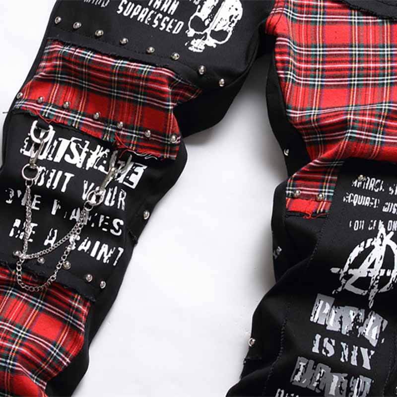 Patch Skull Print Cotton Men's Punk Pants