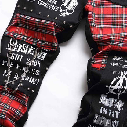 Patch Skull Print Cotton Men's Punk Pants