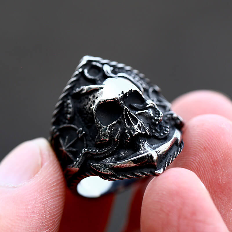 Kraken Octopus Stainless Steel Skull Ring